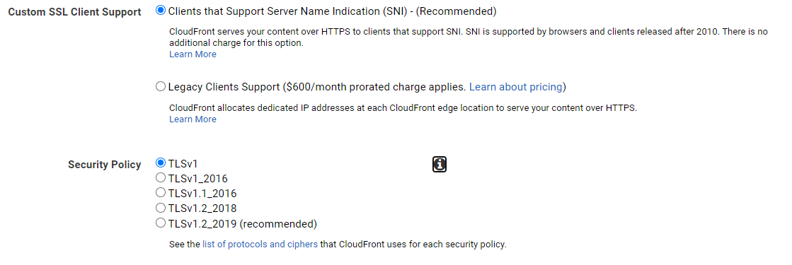 CloudFront TLS Settings
